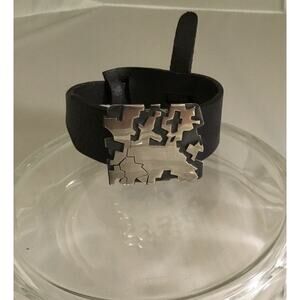Vintage MUSE Artisan Black Leather Sterling Silver Overlay Charm/Slide Bracelet